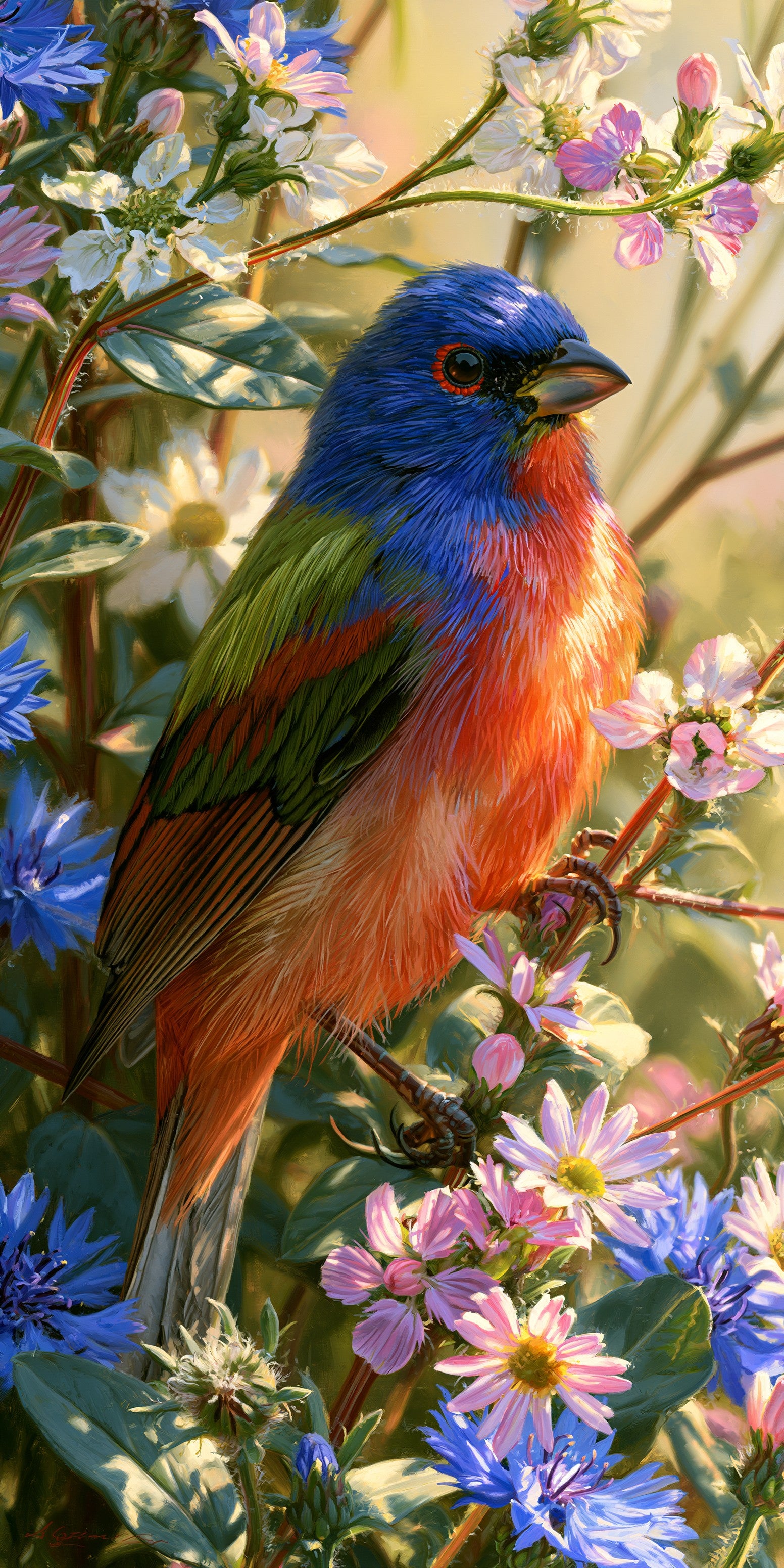 Painted Bunting 1 Custom Wood Earrings (CFW4)