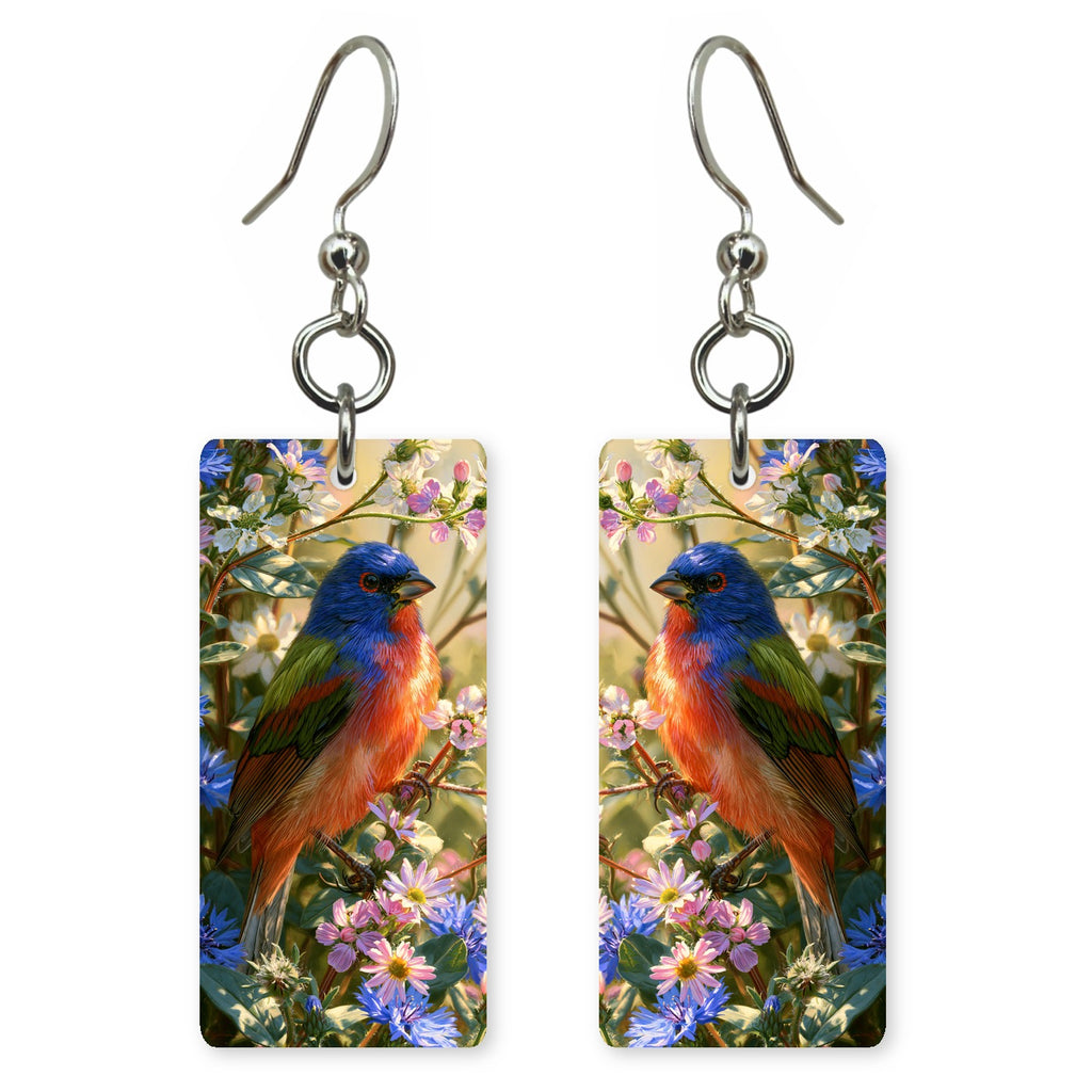 Painted Bunting 1 Custom Wood Earrings (CFW4)