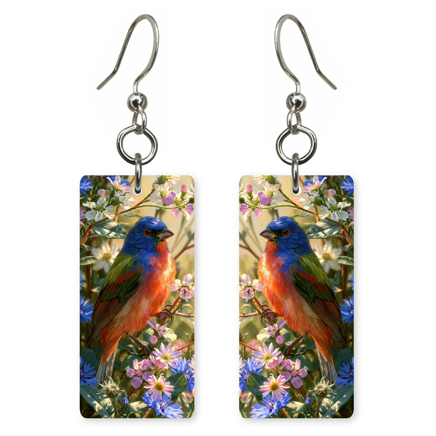 Painted Bunting 1 Custom Wood Earrings (CFW4)