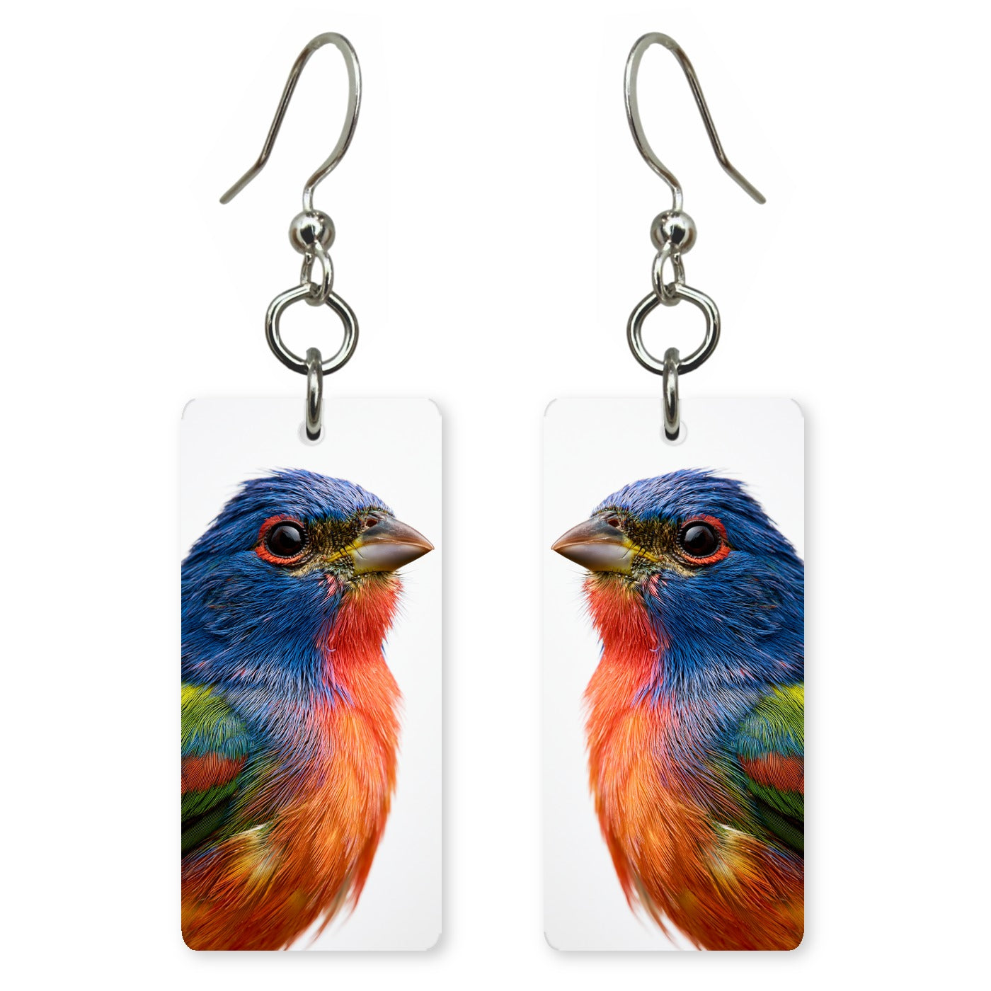 Painted Bunting 2 Custom Wood Earrings (CFW5)