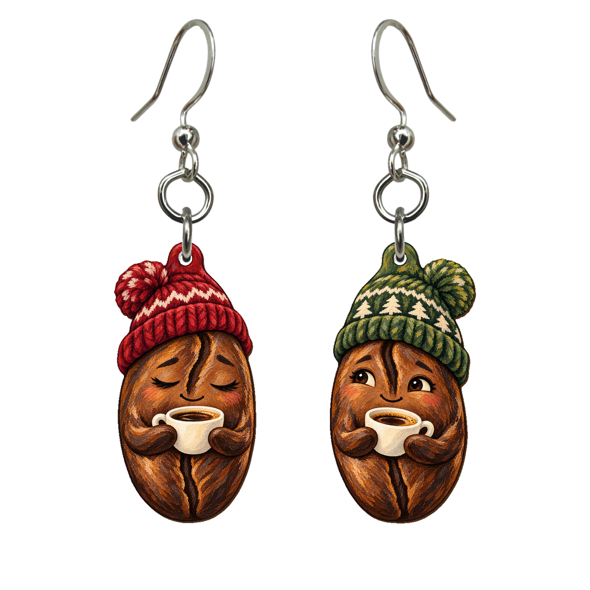 Sleepy & Caffeinated Earrings #E75 — full-color wooden earrings