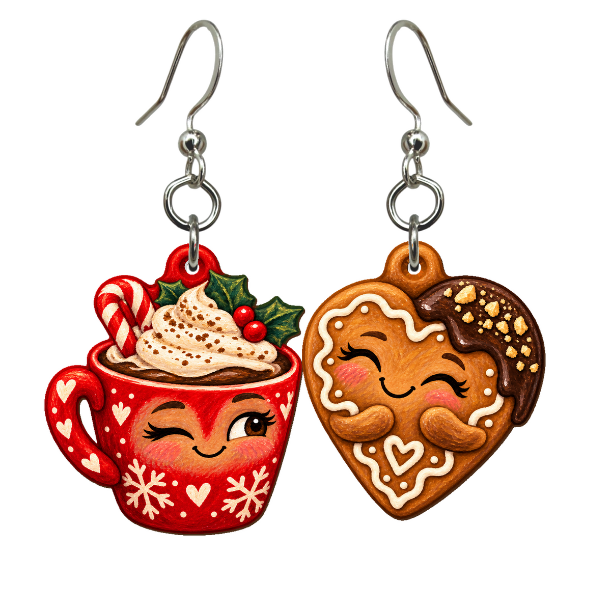 Cup & Cookie Kiss Earrings #E77 — full-color wooden earrings