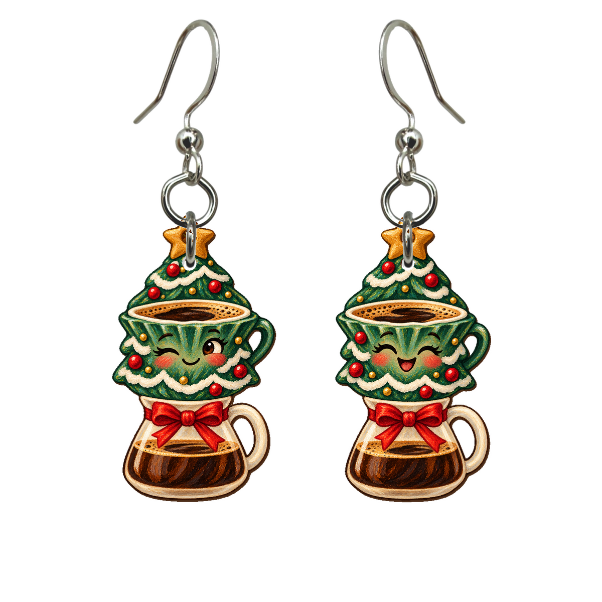 Pour-Over Trees Earrings #E83 — full-color wooden earrings