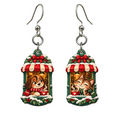 Snowy Cafe Windows Earrings #E88 — full-color wooden earrings