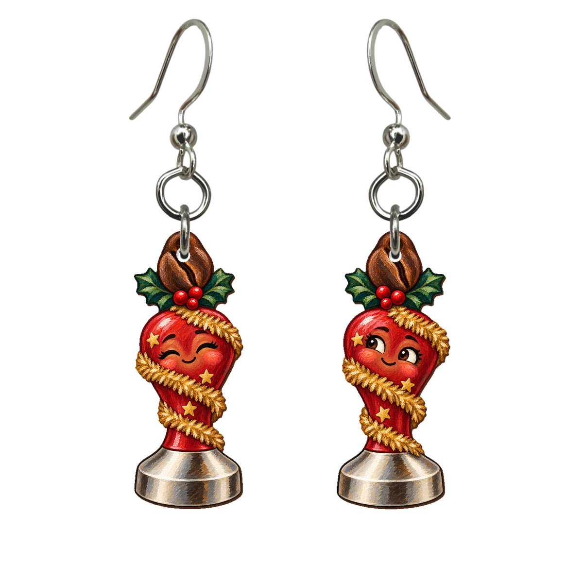 Tinsel Tamper Twins Earrings #E89 — full-color wooden earrings