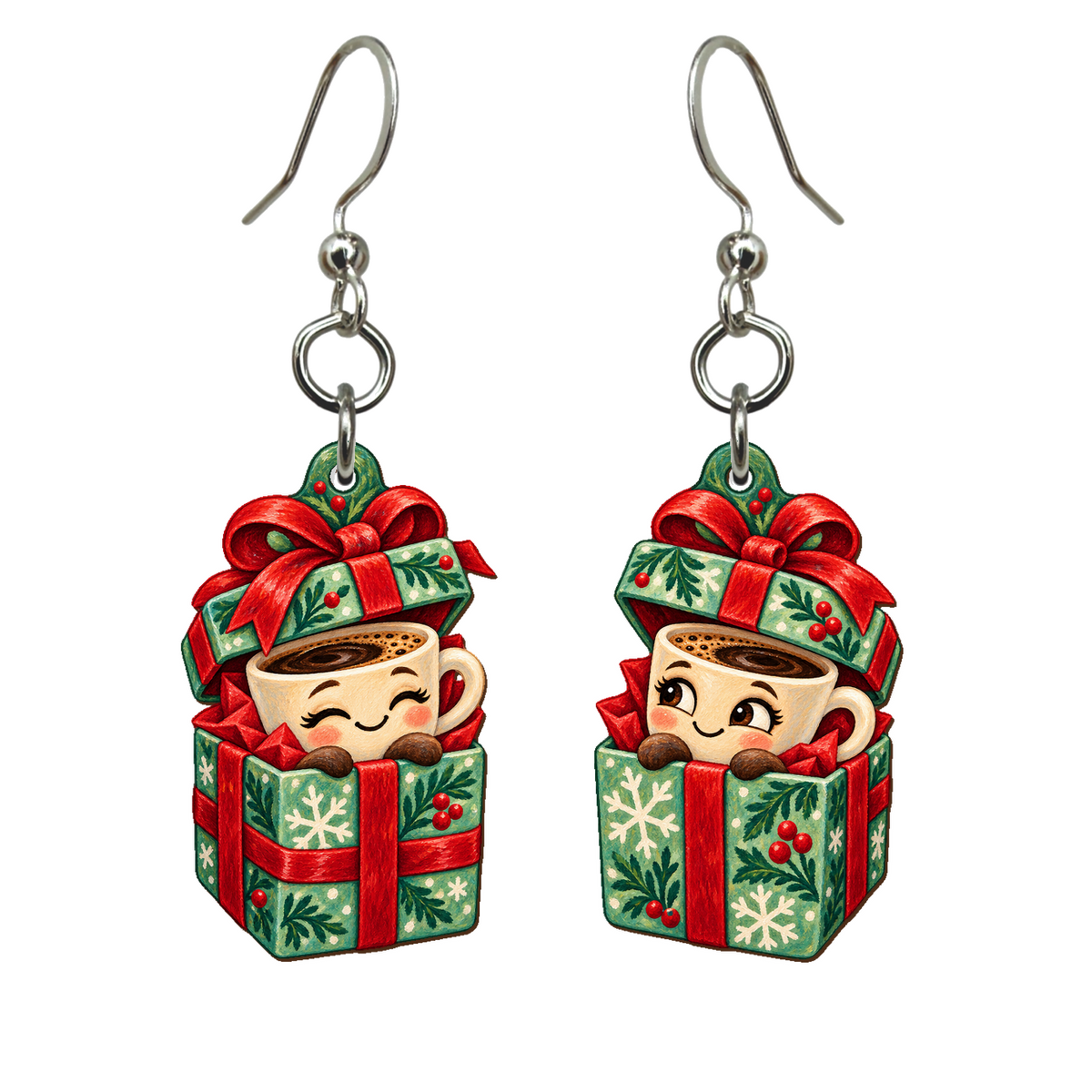 Espresso Cup Presents Earrings #E90 — full-color wooden earrings