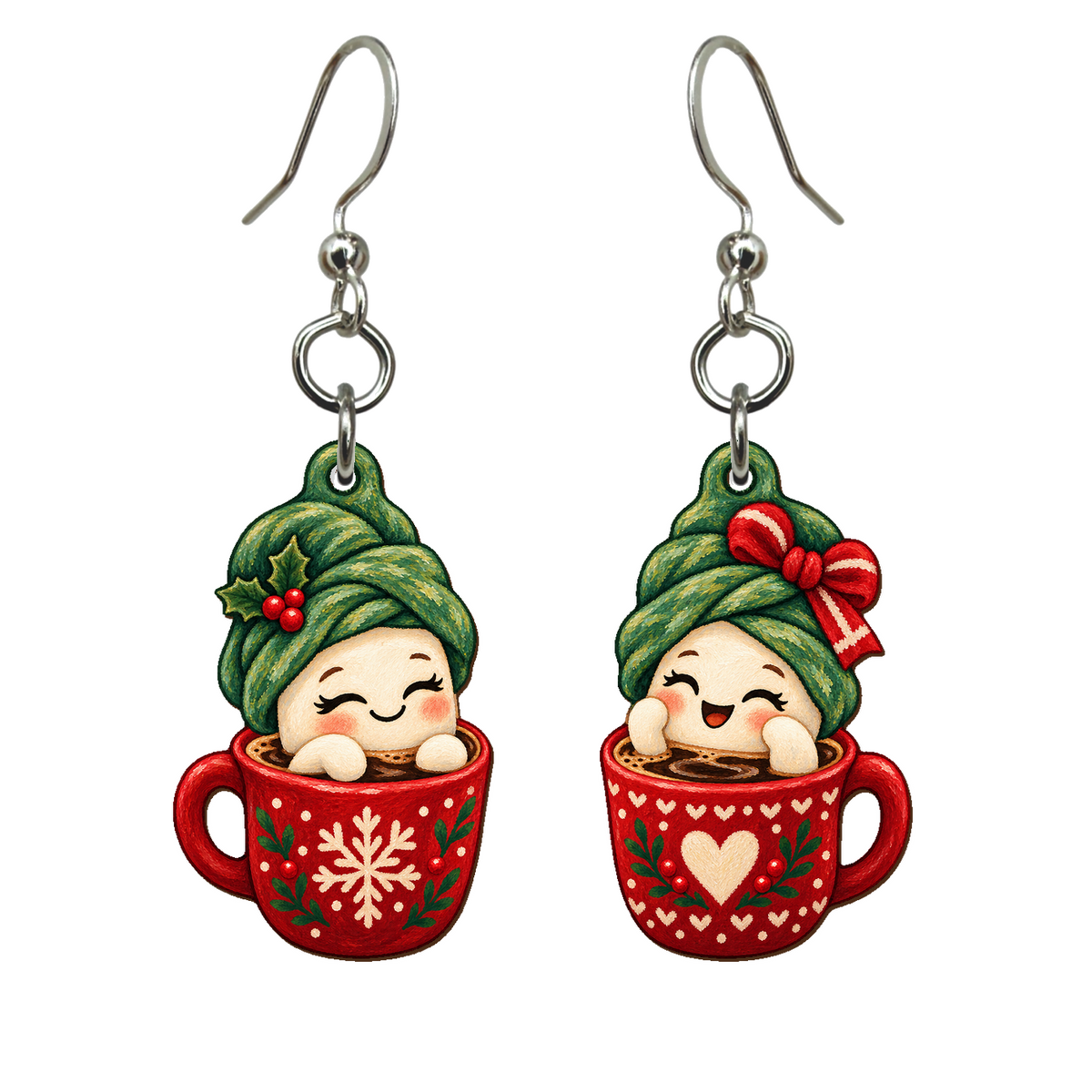Marshmallow Spa Day Earrings #E93 — full-color wooden earrings