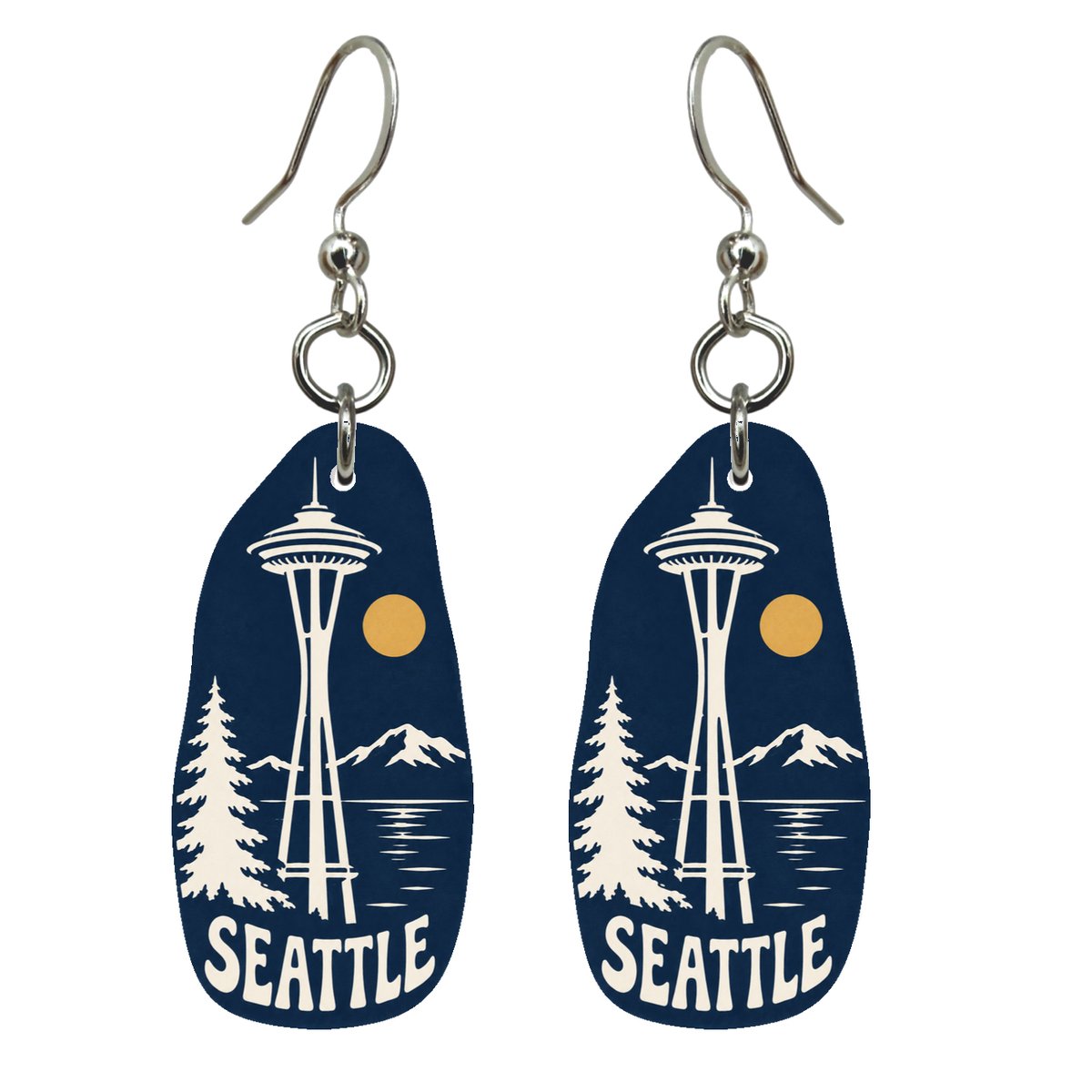 WA Seattle Negative-Space Silhouette Custom Wood Earrings (EC14)