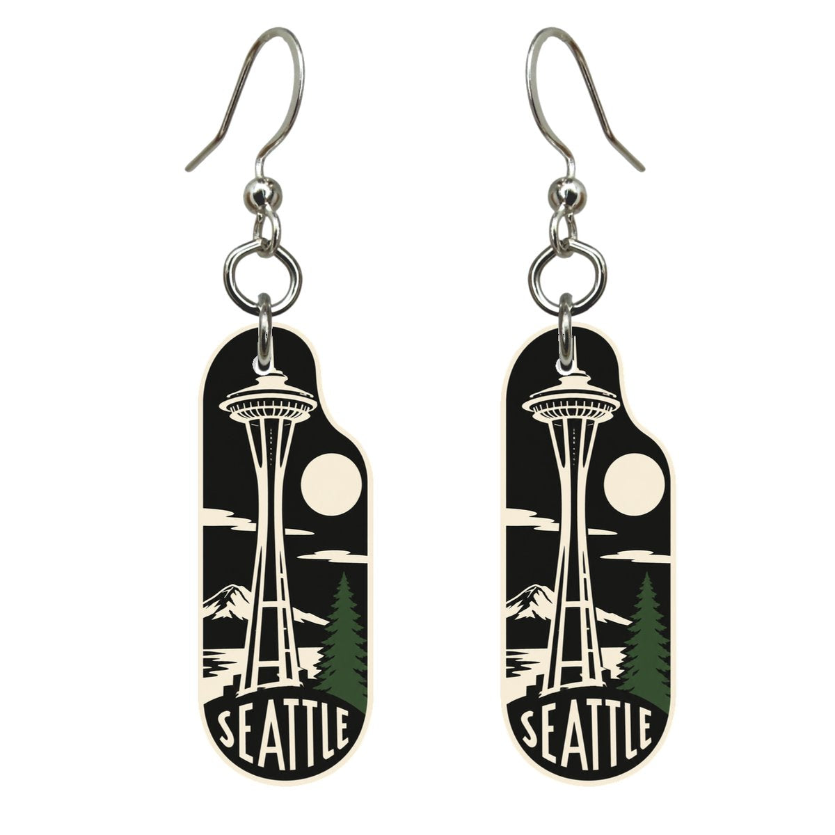 WA Seattle Notan Custom Wood Earrings (EC17)