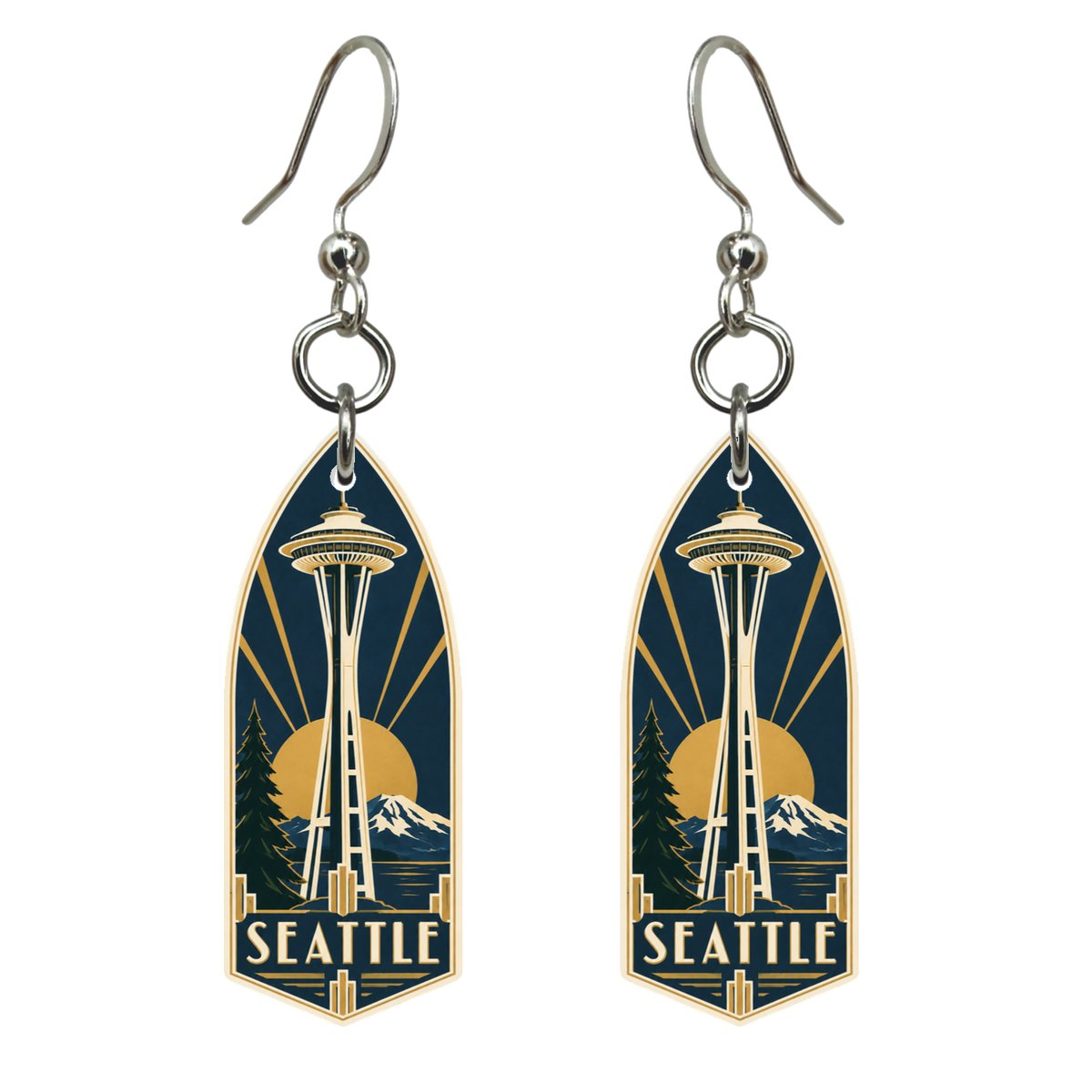 WA Seattle Art Deco Custom Wood Earrings (EC18)