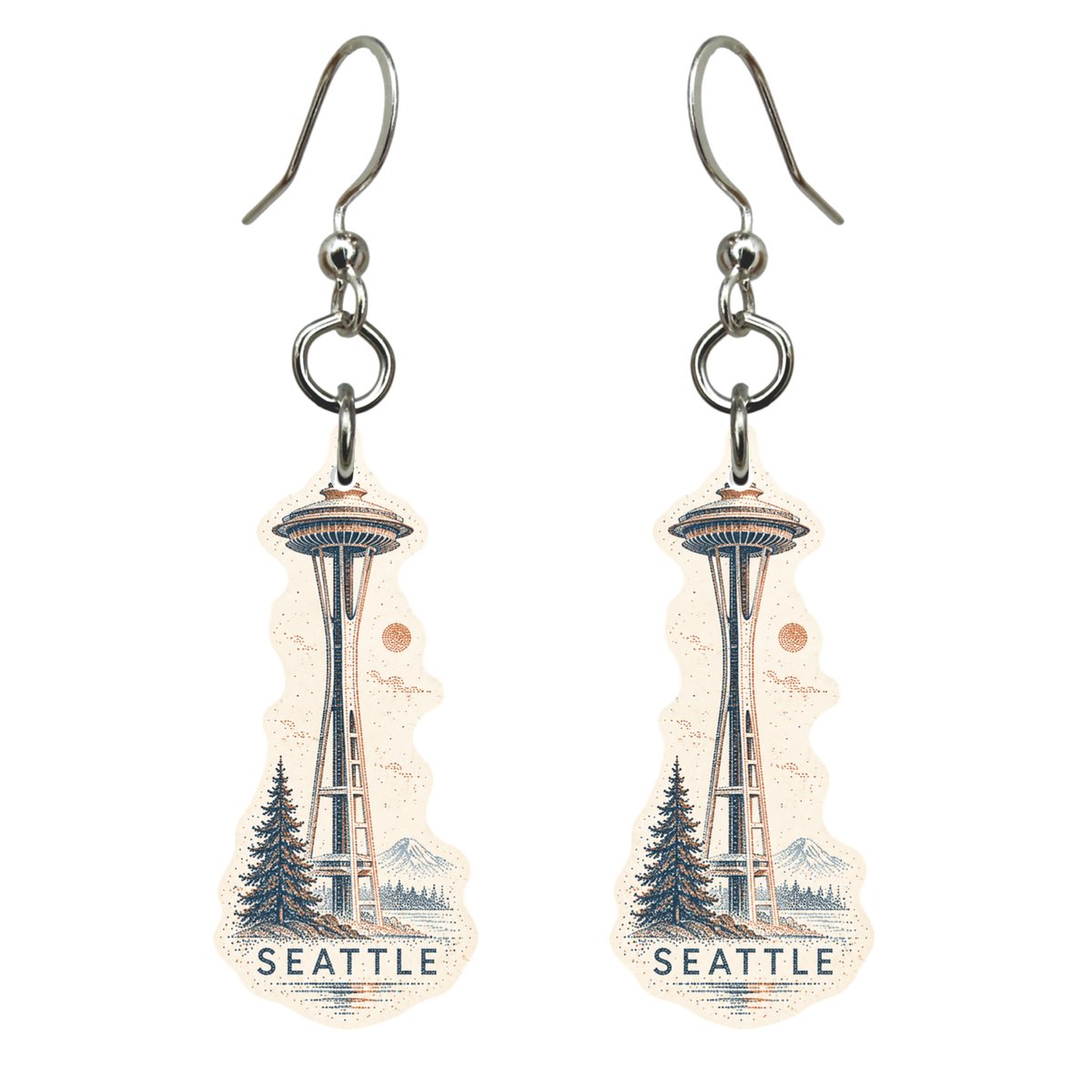 WA Seattle Sparse Pointillism Custom Wood Earrings (EC22)