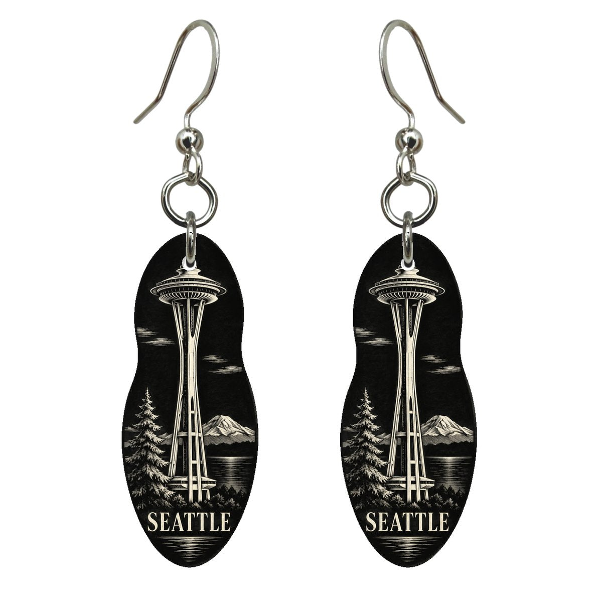 WA Seattle Scratchboard Custom Wood Earrings (EC23)