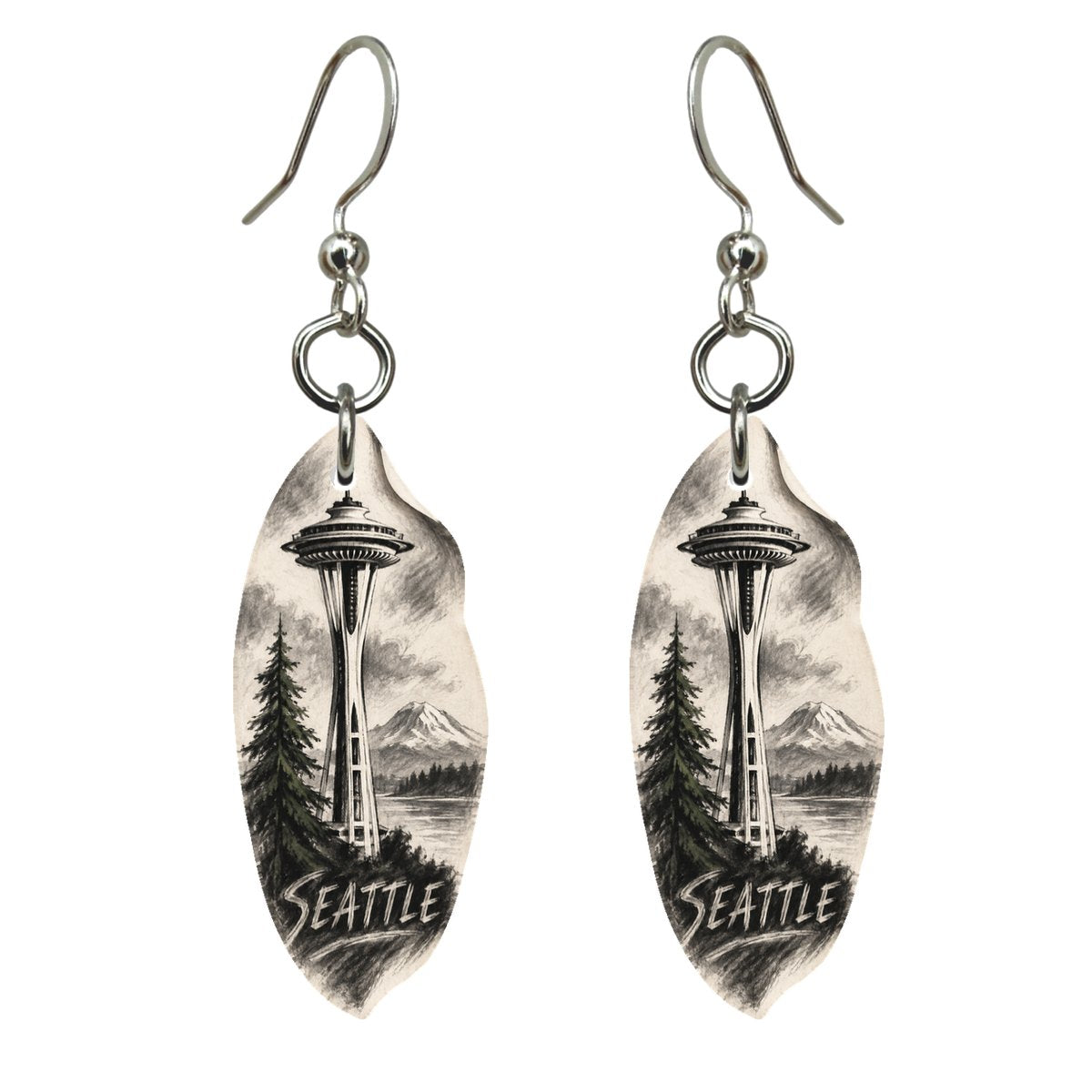 WA Seattle Charcoal Gesture Custom Wood Earrings (EC24)