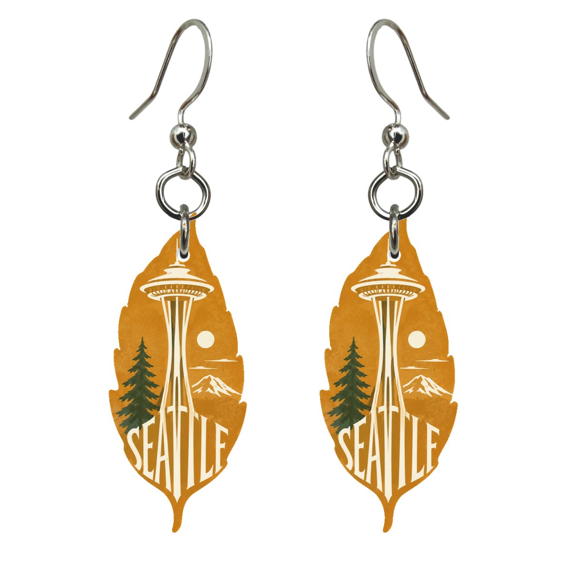 WA Seattle Typographic Illustration Custom Wood Earrings (EC30)