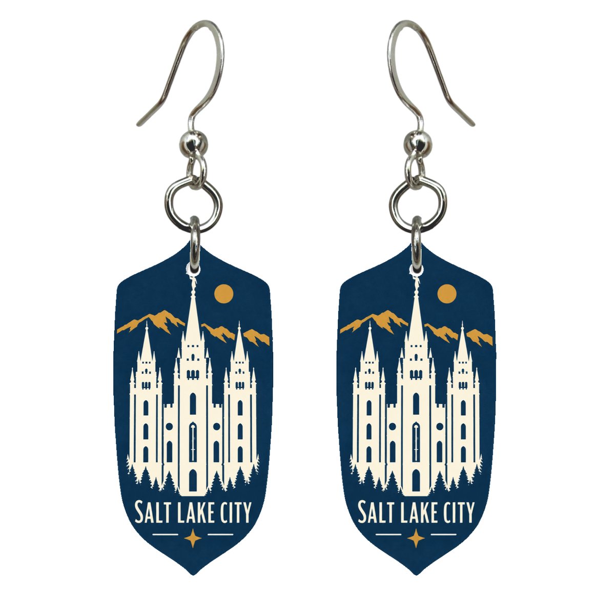UT Salt Lake City Negative-Space Silhouette Custom Wood Earrings (EC32)