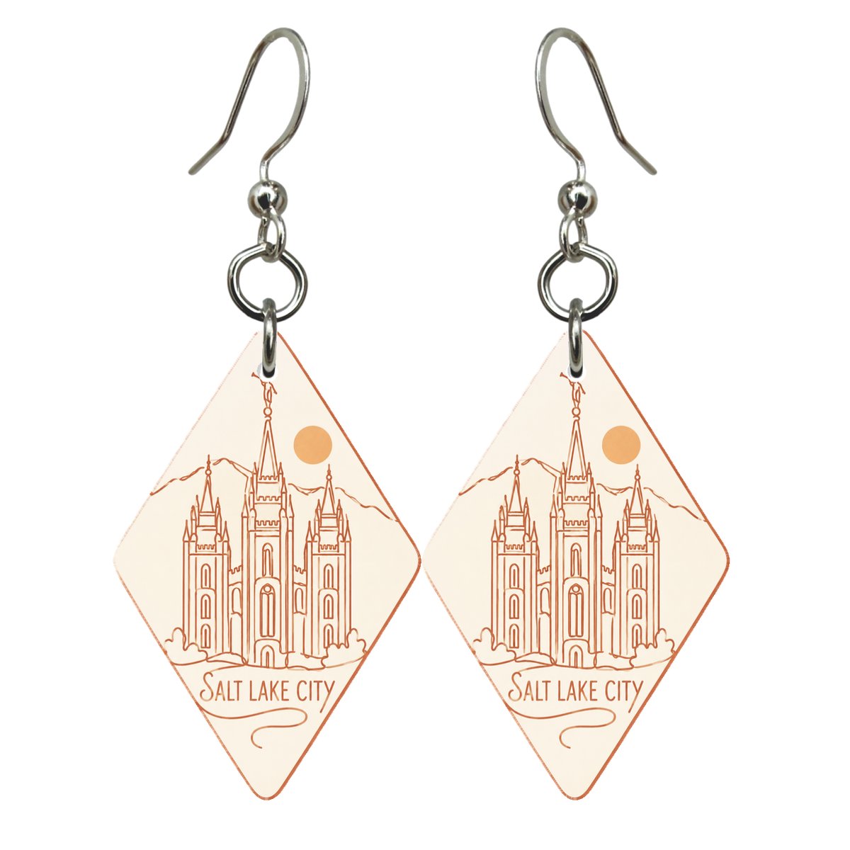 UT Salt Lake City Continuous-Line Drawing Custom Wood Earrings (EC33)