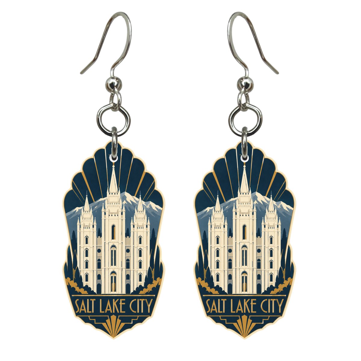 UT Salt Lake City Art Deco Custom Wood Earrings (EC36)