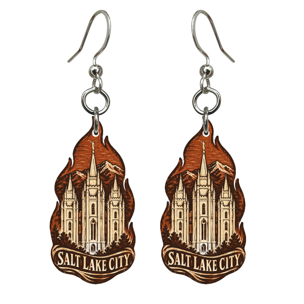 UT Salt Lake City Woodcut Custom Wood Earrings (EC37)