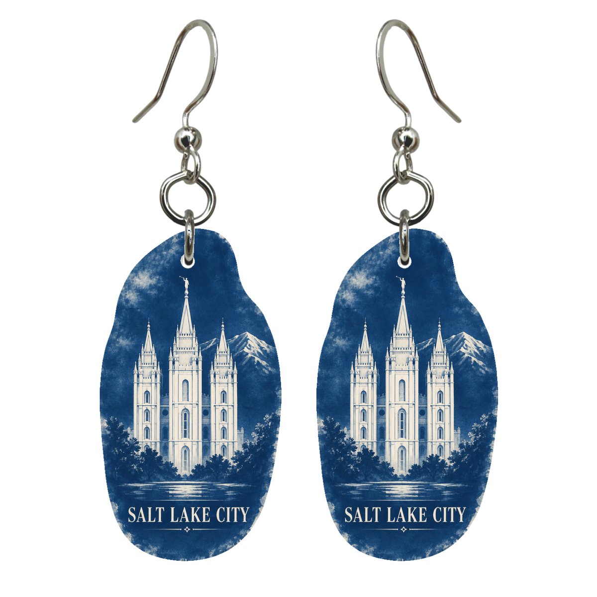 UT Salt Lake City Cyanotype-Inspired Custom Wood Earrings (EC38)