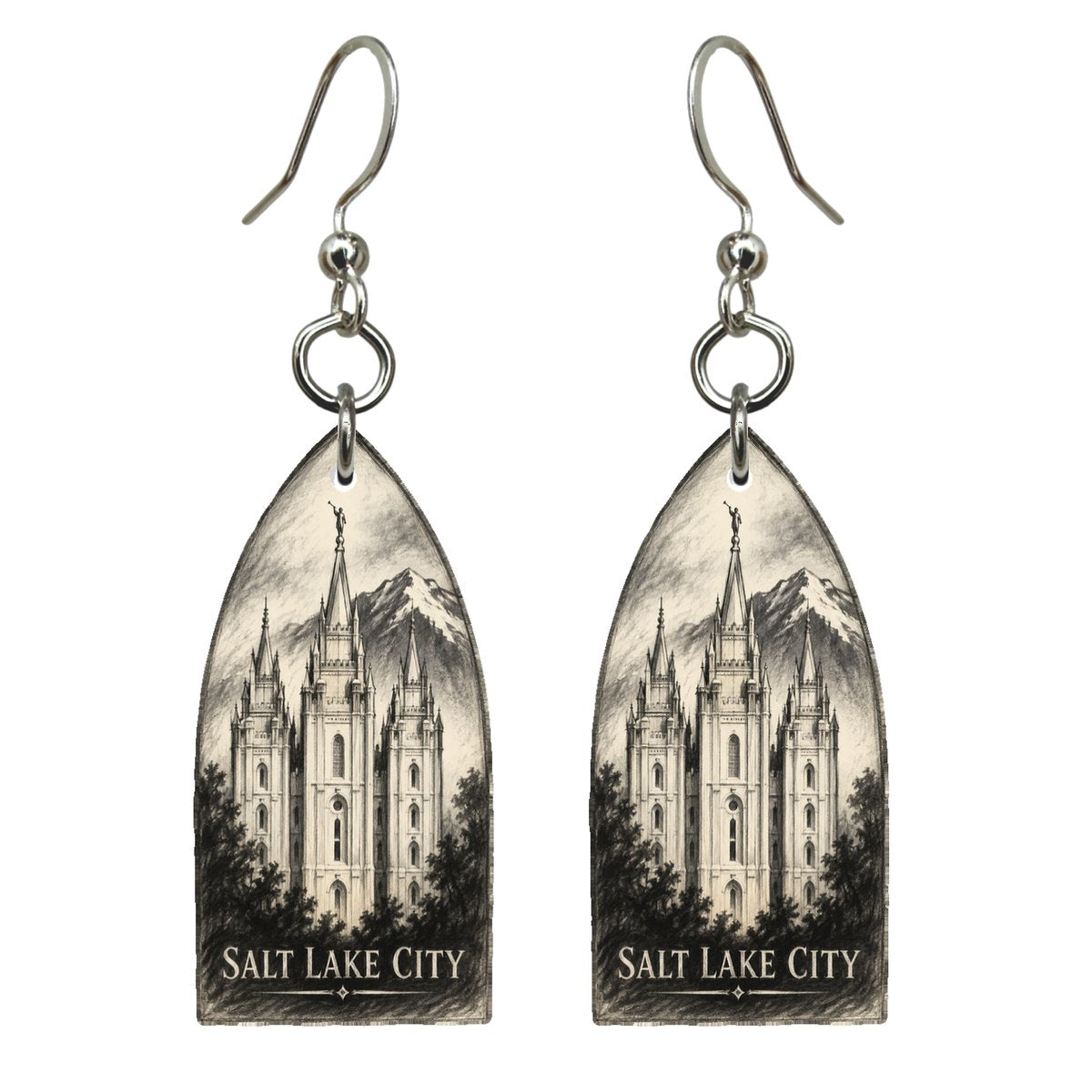 UT Salt Lake City Charcoal Gesture Custom Wood Earrings (EC42)