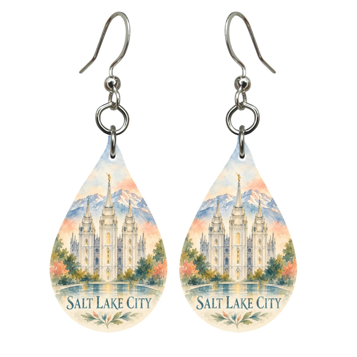 UT Salt Lake City Restrained Watercolor Custom Wood Earrings (EC43)