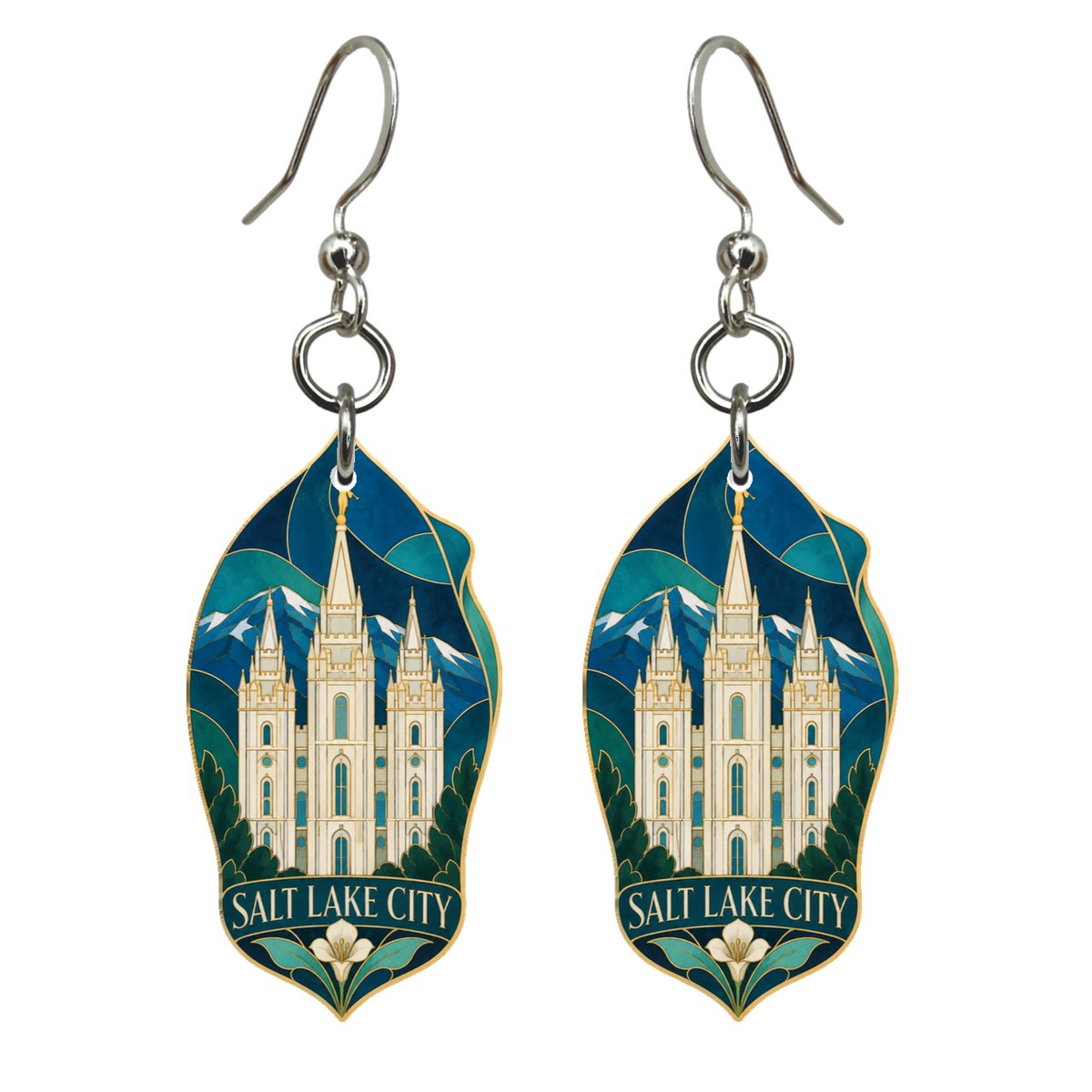 UT Salt Lake City Cloisonné-Inspired Graphic Custom Wood Earrings (EC47)