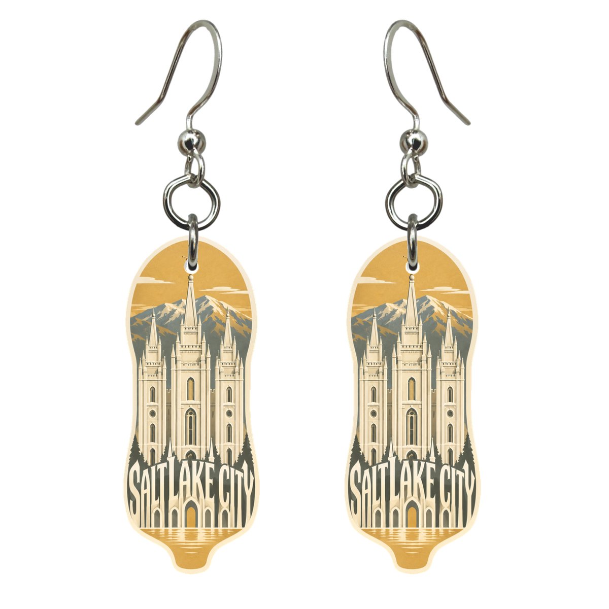 UT Salt Lake City Typographic Illustration Custom Wood Earrings (EC48)