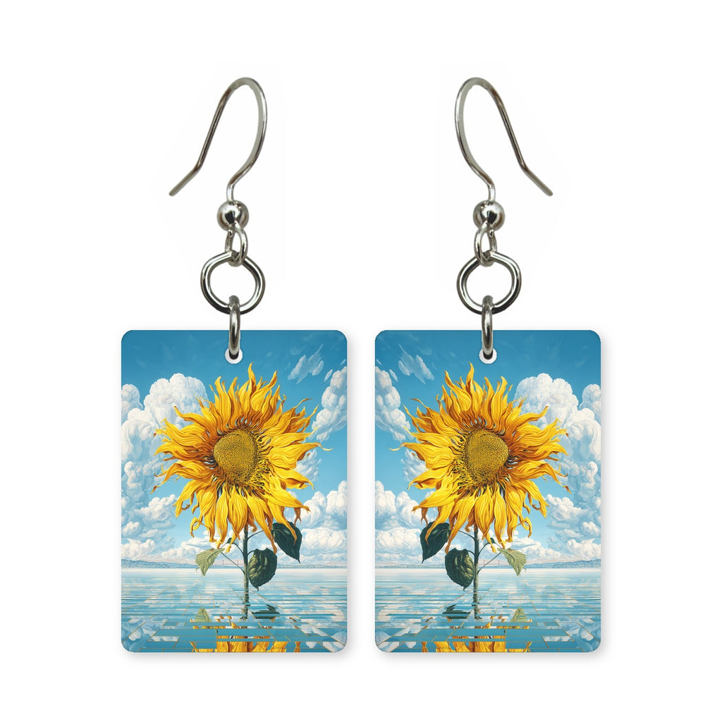Cloud bloom earrings — flowers formed from soft cloud shapes, cut-paper art, made in USA