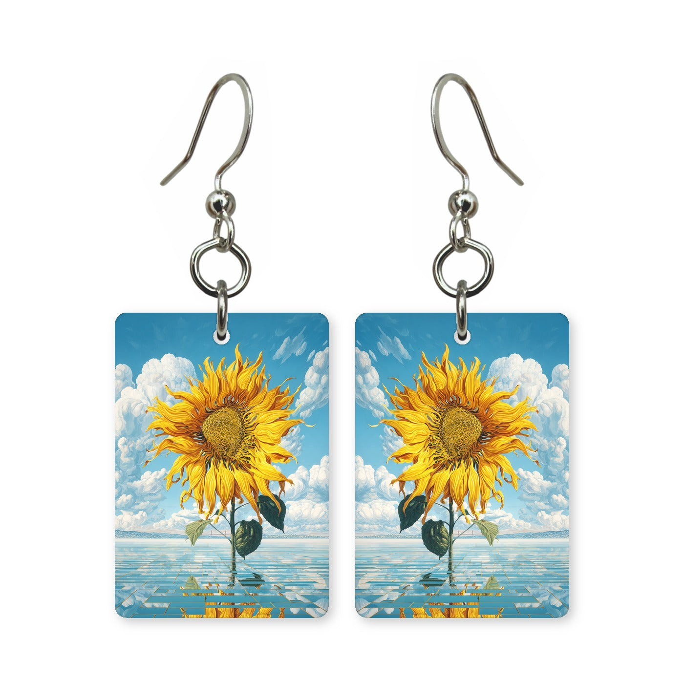 Cloud bloom earrings — flowers formed from soft cloud shapes, cut-paper art, made in USA