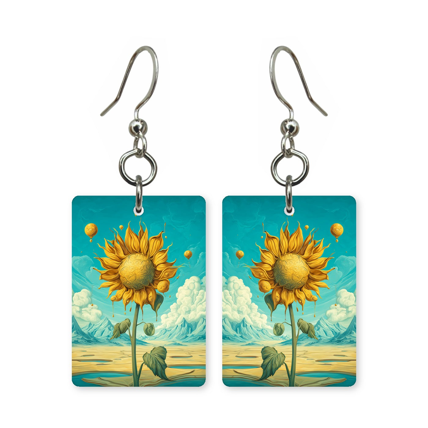 Floating blossom earrings — suspended blossoms in cut-paper art, made in USA