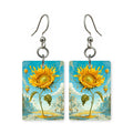 Balloon sunflower earrings — sunflowers floating like balloons, cut-paper art, made in USA
