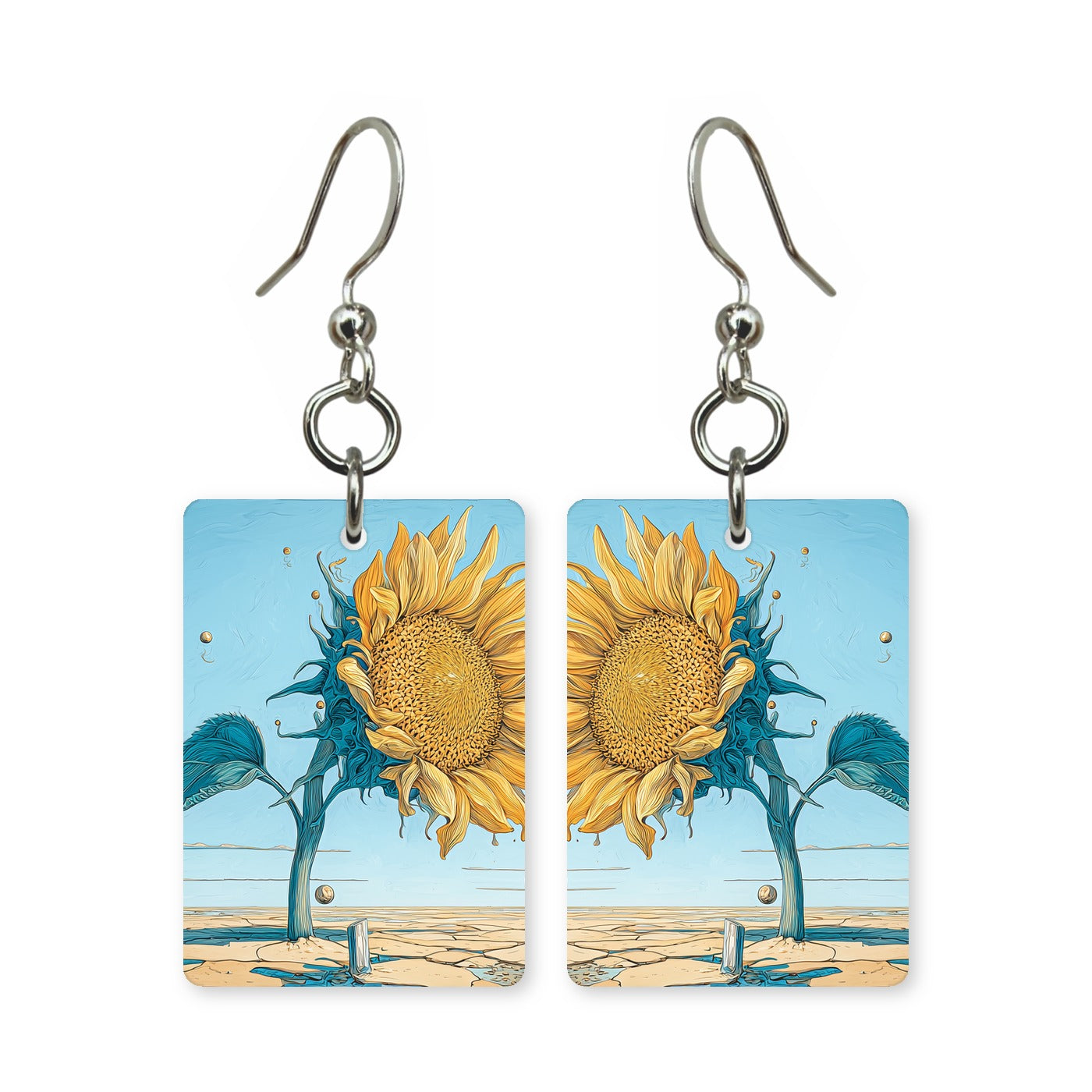 Whimsy sunflower earrings — loose playful sunflower design in cut paper, made in USA
