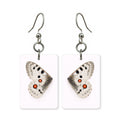 Apollo wing earrings — white butterfly wing with red spots, cut-paper art, made in USA