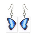 Blue morpho earrings — electric blue butterfly wing, cut-paper art, made in USA