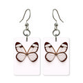Glasswing butterfly earrings — transparent-winged butterfly, cut-paper art, made in USA