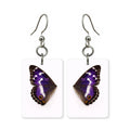 Purple emperor earrings — violet-sheened butterfly wing, cut-paper art, made in USA