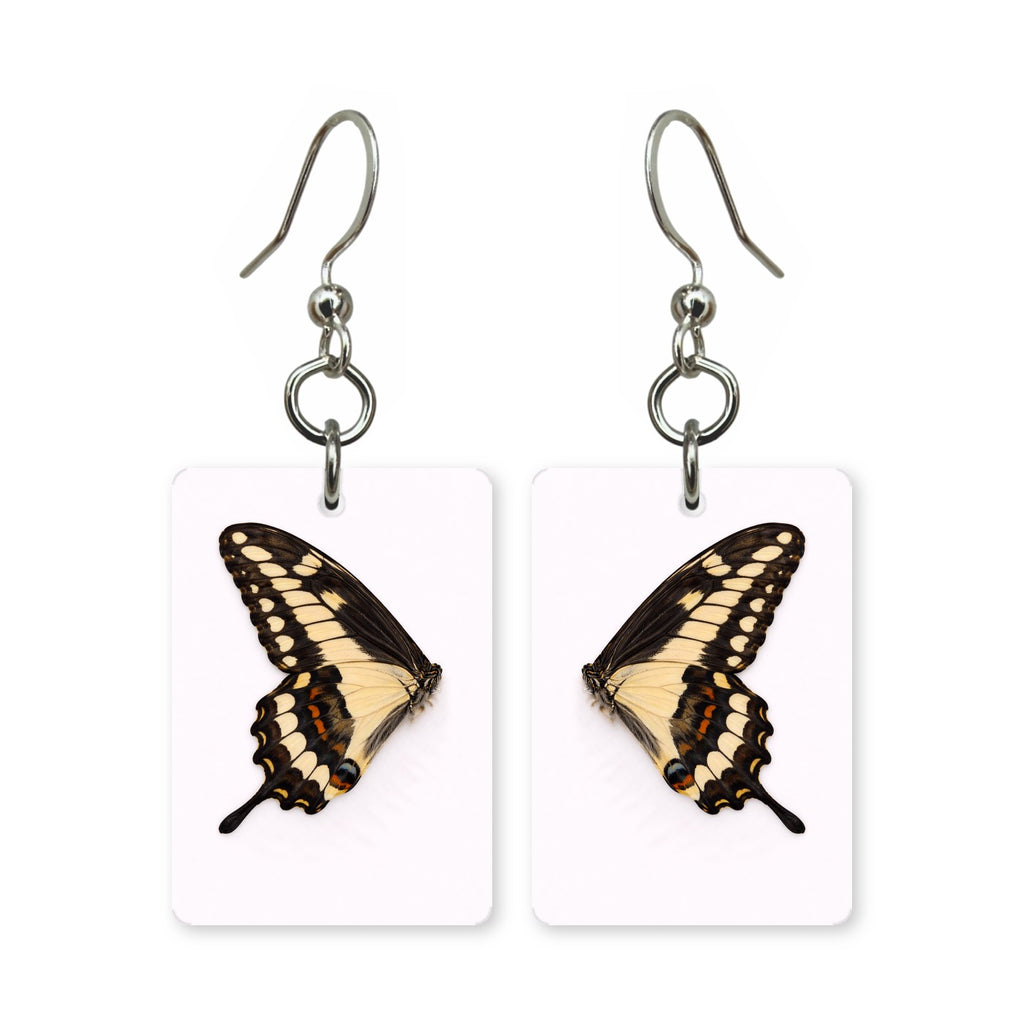 Golden swallowtail earrings — yellow swallowtail butterfly wing, cut-paper art, made in USA