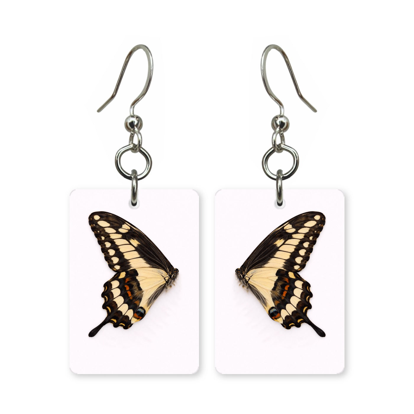 Golden swallowtail earrings — yellow swallowtail butterfly wing, cut-paper art, made in USA