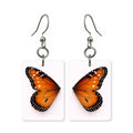 Monarch wing earrings — orange and black monarch butterfly wing, cut-paper art, made in USA