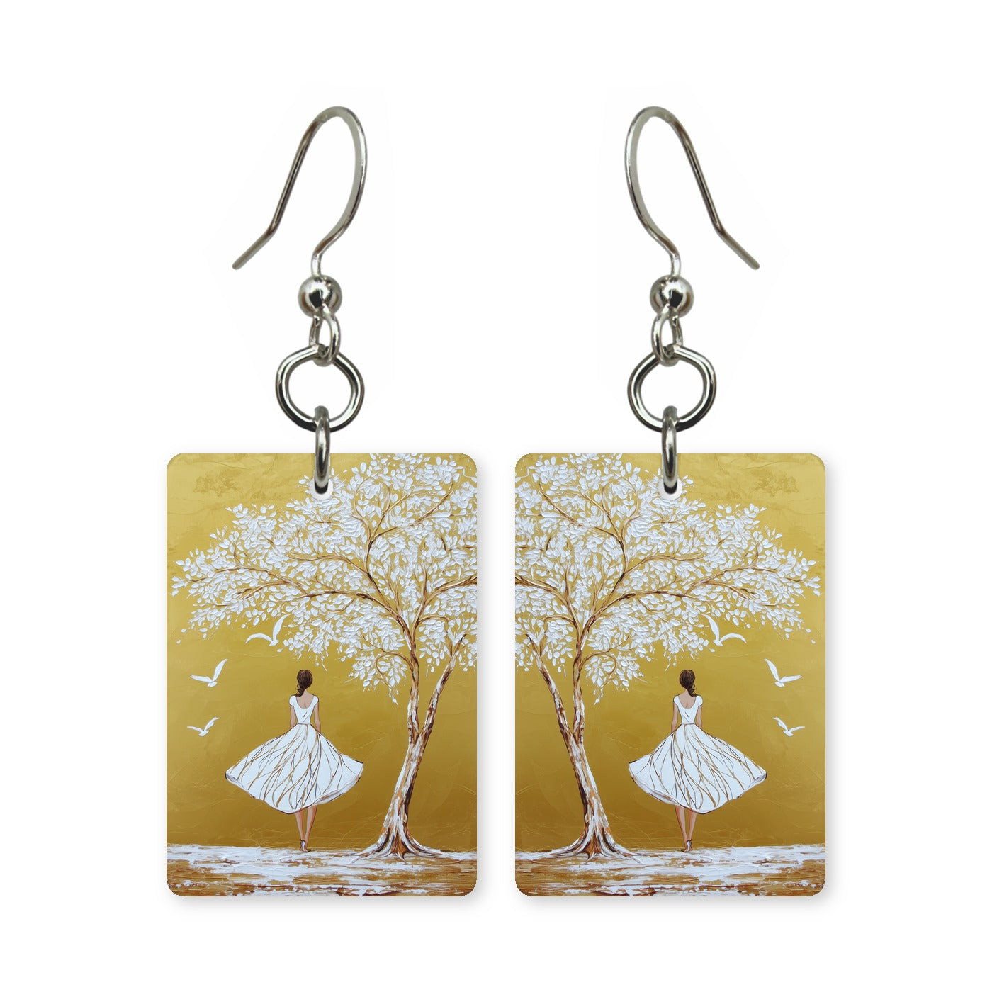 Golden dance earrings — abstract gold forms in motion, cut-paper art, made in USA