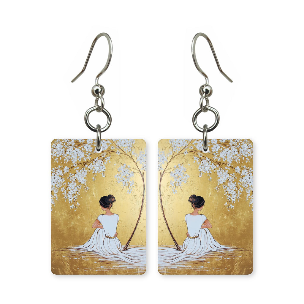 Blossom muse earrings — art nouveau floral blossoms in cut paper, made in USA