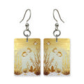 Golden reef earrings — coral reef lit gold from above, cut-paper art, made in USA