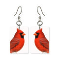 Scarlet cardinal earrings — red cardinal with raised crest and black mask, made in USA