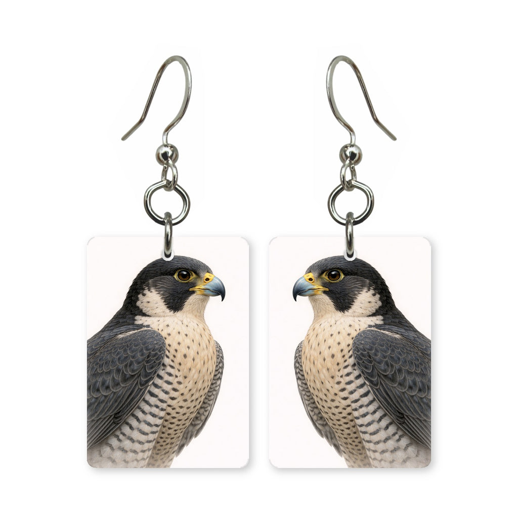 Peregrine falcon earrings — falcon in sharp profile, cut-paper portrait, made in USA