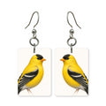 American goldfinch earrings — bright yellow finch with black cap in cut paper, made in USA