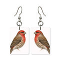 House finch earrings — red-headed streaked finch in cut-paper portrait, made in USA