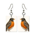 American robin earrings — red-breasted robin in cut-paper portrait, made in USA