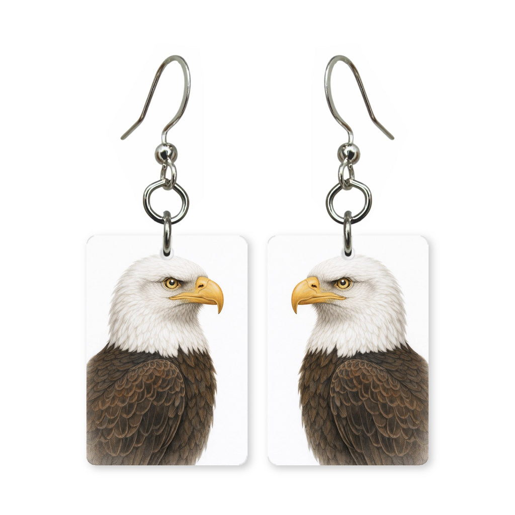 Bald eagle earrings — white-headed American bald eagle portrait in cut paper, made in USA