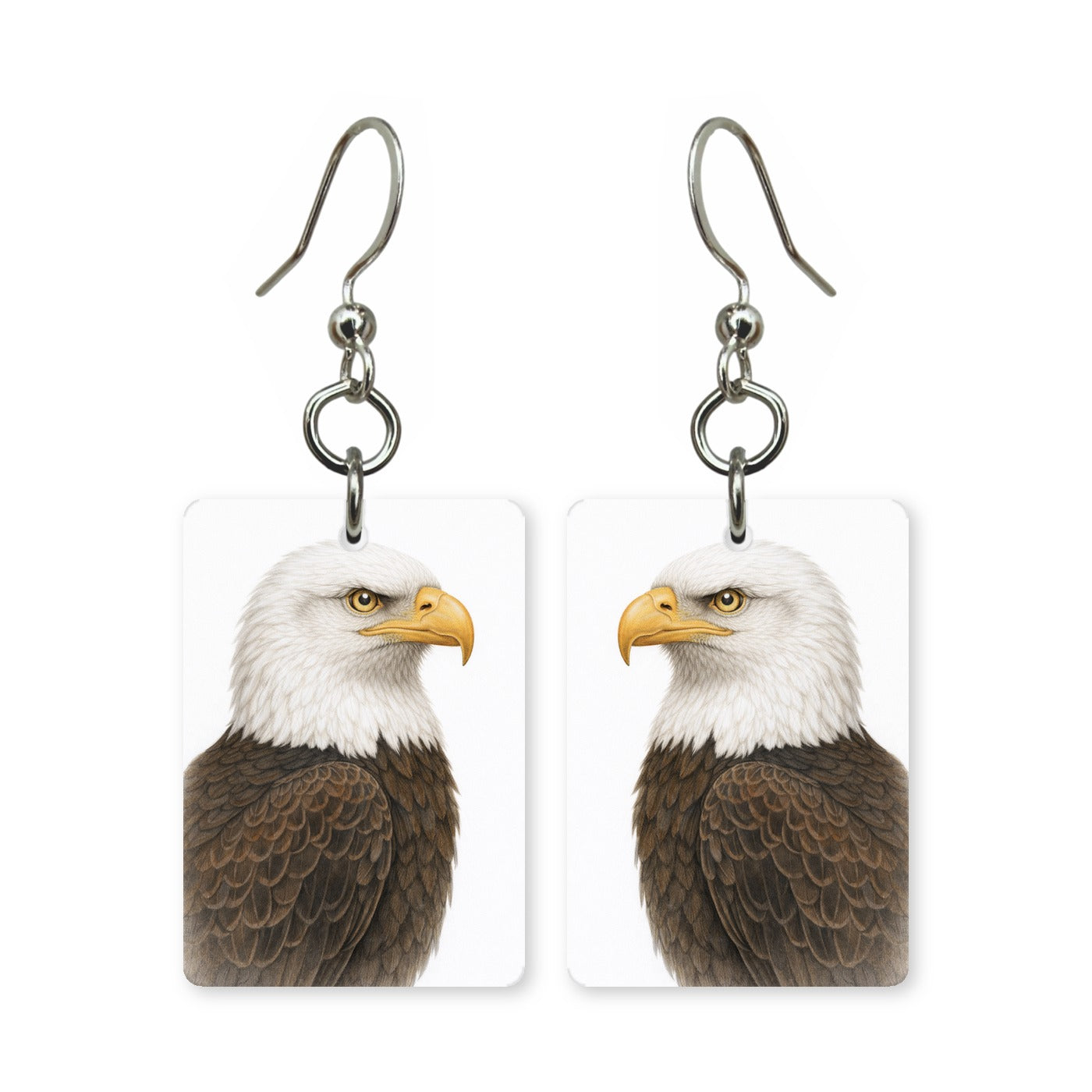Bald eagle earrings — white-headed American bald eagle portrait in cut paper, made in USA