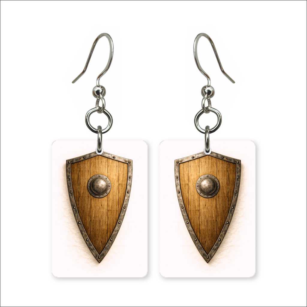 Wooden Shield Earrings